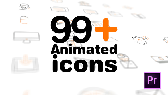 PR预设-99个线框图标ICON动画 99+ Icons Mogrt