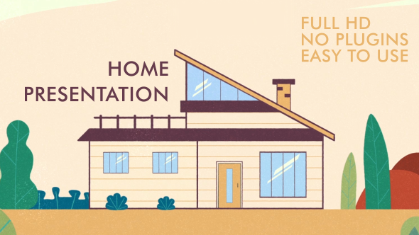 AE模板-房地产卡通房屋室内介绍MG动画片头 Presentation house