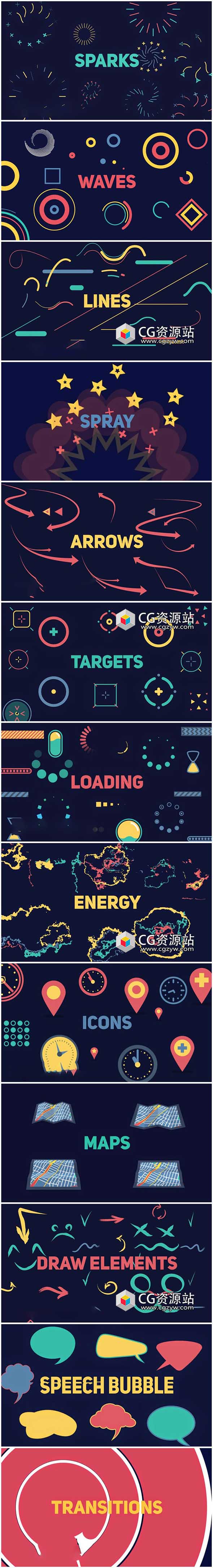 AE模板-540+扁平化MG动画基本图形元素包-图片2