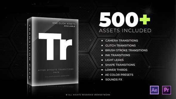 AE模板-500+信号损坏笔刷水墨光效图形遮罩视频转场