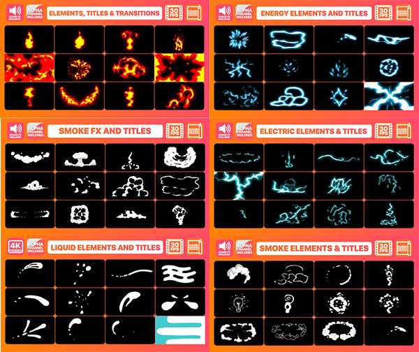 AE模板-六套手绘卡通漫画流体爆炸能量元素文字标题MG动画工具包