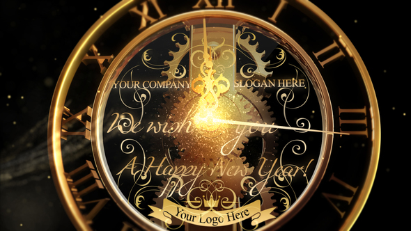 AE模板-2019新年焰火魅力四射黄金时钟倒计时动画V2