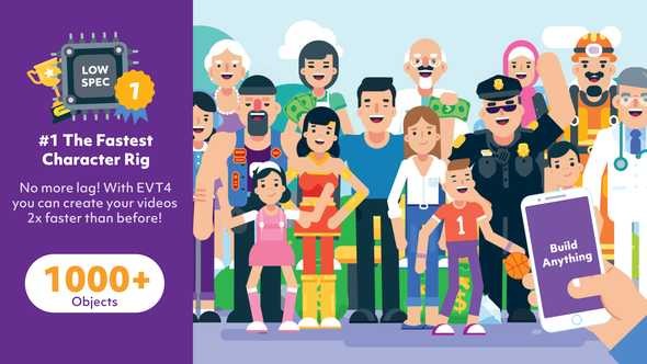 AE脚本预设-1000+卡通人物角色动作MG动画场景解说片头元素包