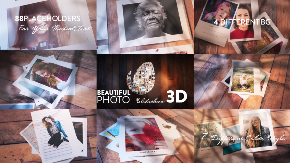 AE模板-三维照片相册掉落展示片头 Beautiful Photo Slideshow 3D
