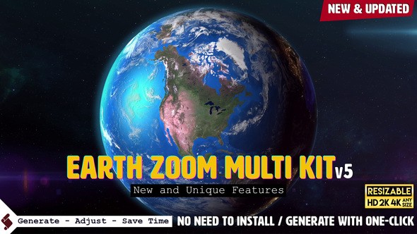 AE模板-地球冲击聚焦地点动画 工具包Earth Zoom Multi Kit v5.2.1