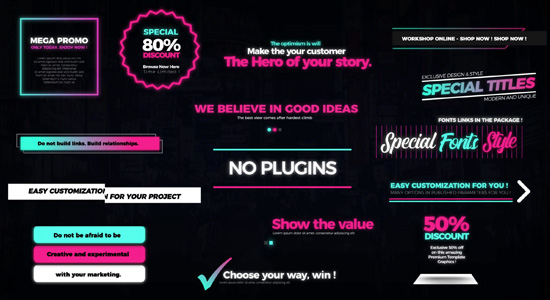 FCPX插件 -15个霓虹灯LED灯照亮发光文字标题动画