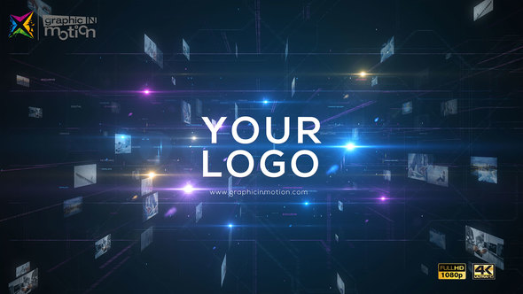 AE模板-空间科技感飞过数字网络穿越照片墙片头 Fly through Digital Network Opener