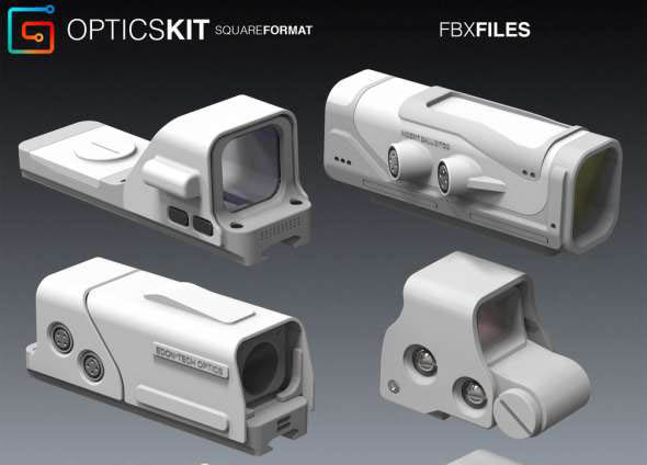 瞄准镜3D模型 Gumroad – Optics Kit – Square Format