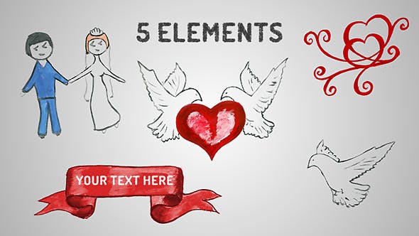 AE模板-卡通手绘婚礼动画元素 Wedding Package