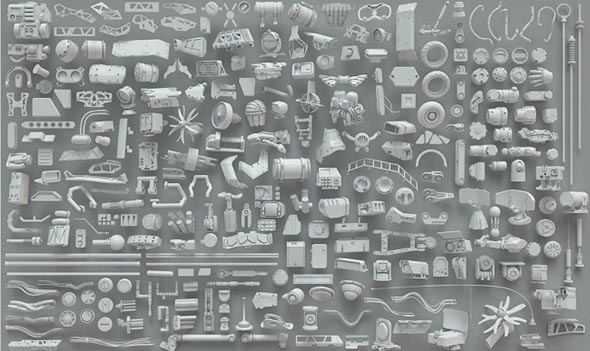 268个低高精度金属机械零部件3D模型 3DExport – 3D Kitbash – 268 metal piece parts