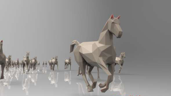 低多边形马3D模型 CGTrader – Low poly running horses – 23pcs posed Low-poly 3D model