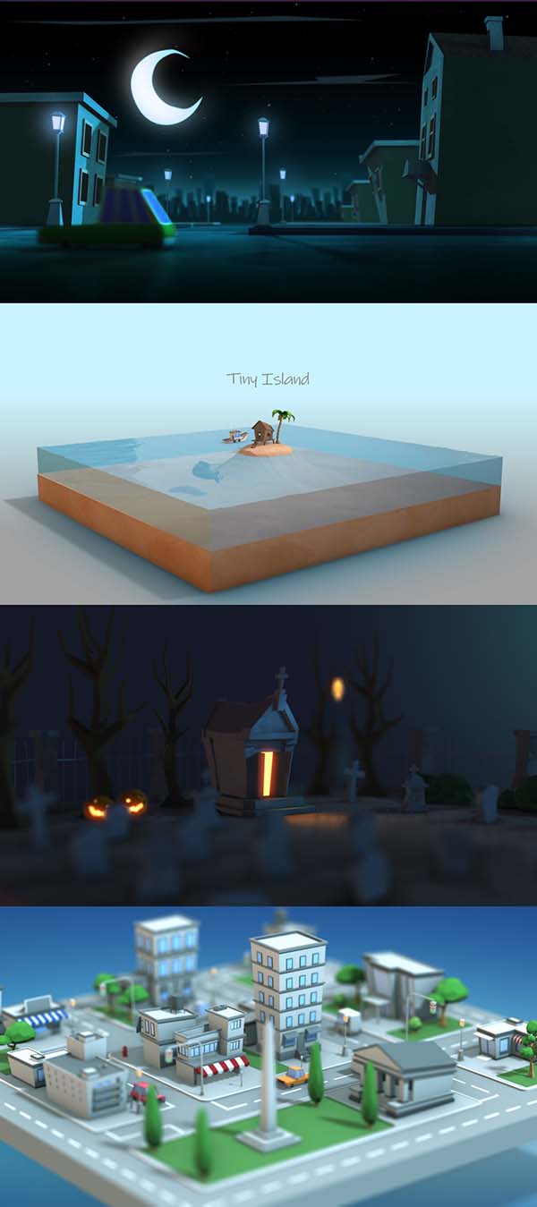 AE模板预设-422组低多边形室内外建筑树木汽车飞机E3D/Element 3D模型包工具素材包-图片3