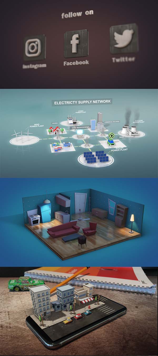 AE模板预设-422组低多边形室内外建筑树木汽车飞机E3D/Element 3D模型包工具素材包-图片6