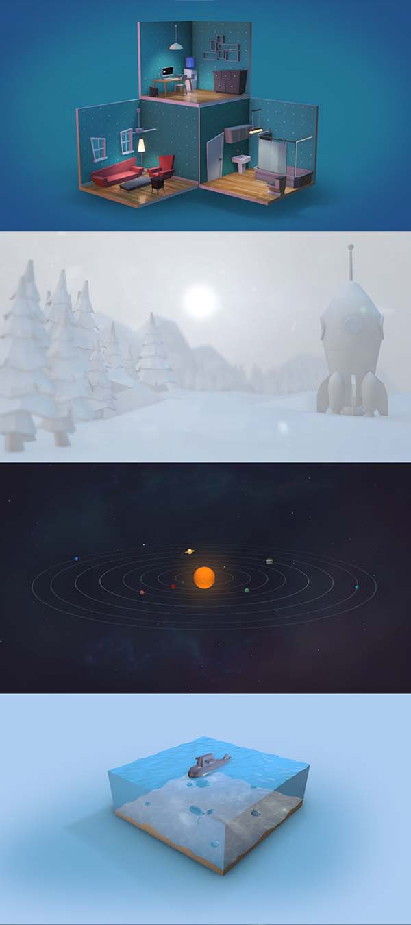 AE模板预设-422组低多边形室内外建筑树木汽车飞机E3D/Element 3D模型包工具素材包-图片8