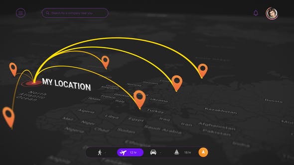 AE模板-彩色地图制作连线任意地点展示动画工具包