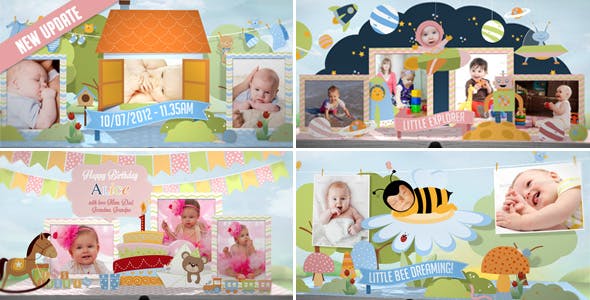 AE模板-卡通儿童婴儿相册照片展示 Hey, I’m Turning One! – Baby Birthday Album