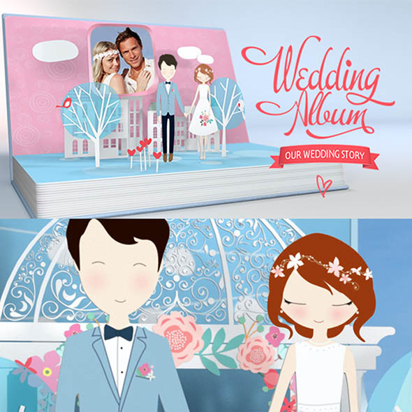 AE模板-立体书翻页浪漫爱情婚礼相册照片开场片头+背景音乐-图片1