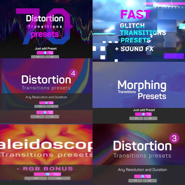 Premiere预设-扭曲变形故障平移视频转场PR预设8套