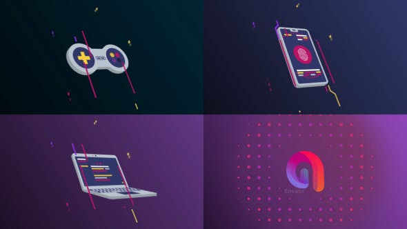 AE模板-优雅翻转游戏电脑配件图标动画 Gadget Preview Logo