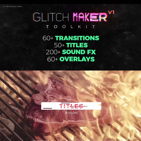 AE模板-350+信号不良噪点损坏雪花转场视频文字音效素材工具包