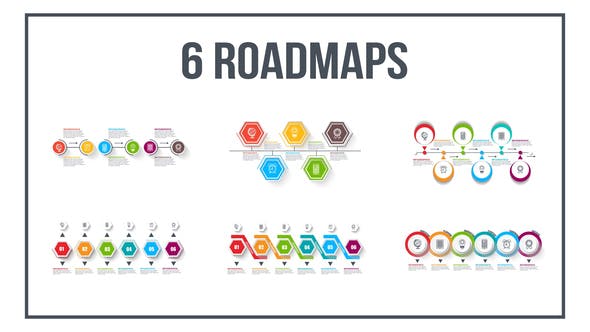 AE模板-阶梯式信息图表时间线介绍动画 6 Roadmaps Templates – Set Four