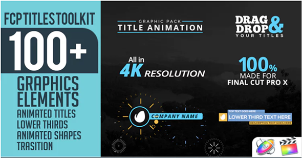 FCPX插件-100组4K字幕条标题图形转场预设动画(含音乐)