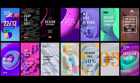 AE模板-15个手机抖音竖屏炫酷三维动态背景设计排版包装动画+音乐