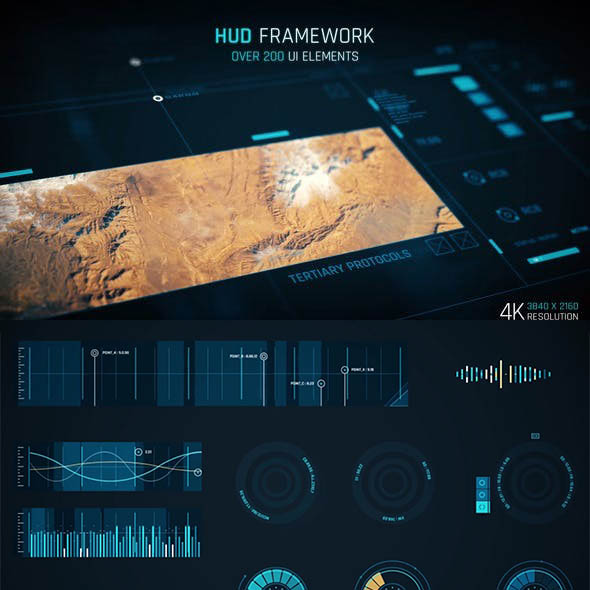 AE模板-200+4K炫酷高科技HUD元素动态UI元素动画