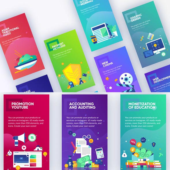 AE模板-竖屏扁平化网络购物概念INS宣传MG动画片头+背景音乐-图片1