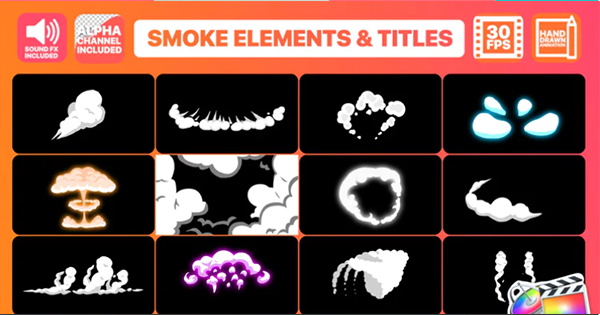 FCPX插件-12组卡通手绘烟雾动画预设