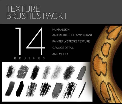 PS笔刷-14组定制皮肤与硬表面纹理绘画合集