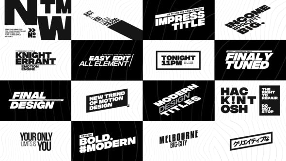 FCPX插件-22个时尚黑白大标题文字排版动画