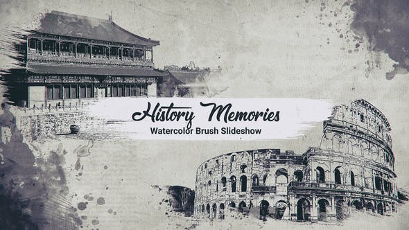 AE模板-复古水墨笔刷回忆历史片头 History Memories Watercolor Brush Slideshow
