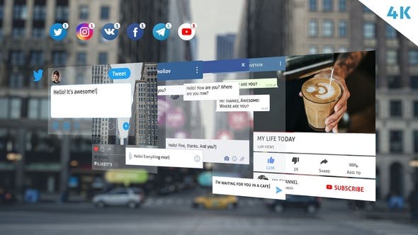 AE模板-社交媒体包短信QQ微信APP聊天气泡对话框弹窗工具包+背景音乐