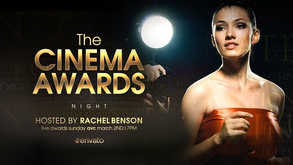 AE模板-豪华电影婚礼金色粒子开场片头The Cinema Awards