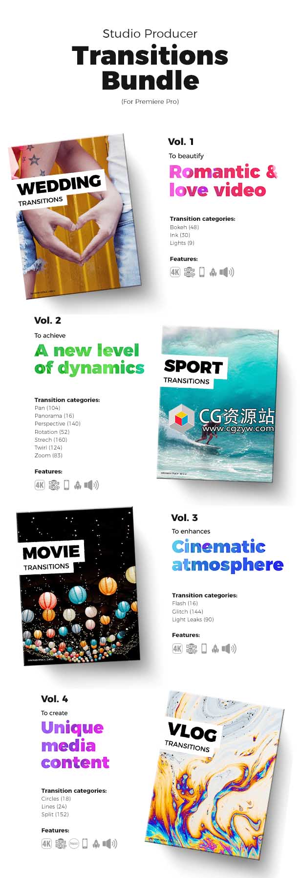 PR模板-1300+图形切割扭曲光效故障视频转场预设4合1-图片2