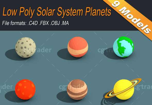 星球低多边形3D模型 Cgtrader – Low Poly Solar System Planets Isometric Low-poly 3D model