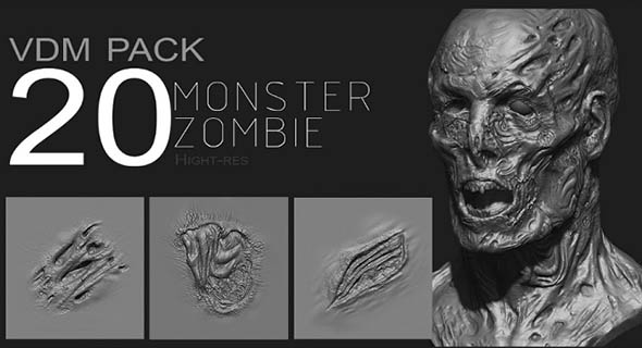 20个丧尸怪物皮肤细节雕刻笔刷预设 Artstation – Zbrush Zombie / Monster VDM Pack