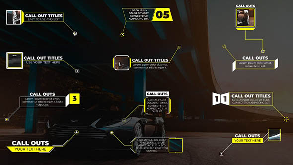PR模板-12组4K科技指示线局部细节放大说明呼出线条文字展示