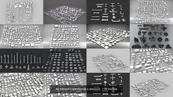 科幻风格硬面零部件3D模型 All Kitbash Collection UV’ed FBX only