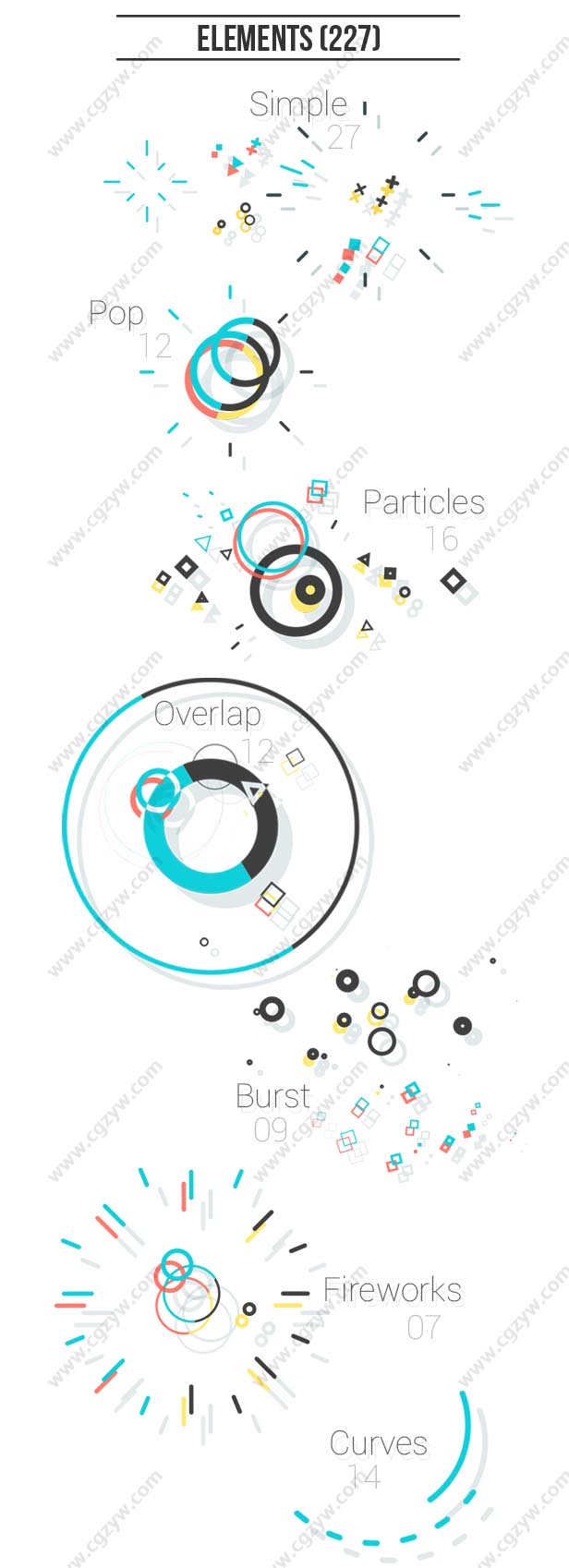 AE模板-300+扁平化线条几何图形元素转场MG动画包-图片3