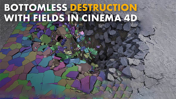 地面破碎特效动力学C4D教程Bottomless Destruction with Fields+双语字幕