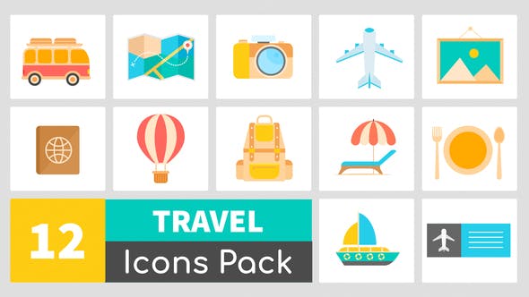 AE模板-扁平化旅行图标ICON动画 Animated Travel Icons Pack