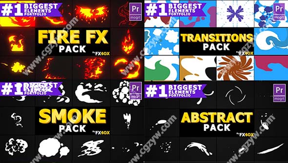 PR图形模板预设-80套Flash Fx能量水流火焰手绘元素转场MG动画预设-图片1