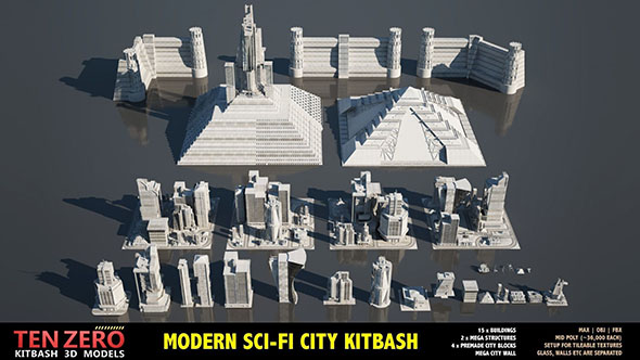 现代科幻城市场景建筑3D模型-图片1