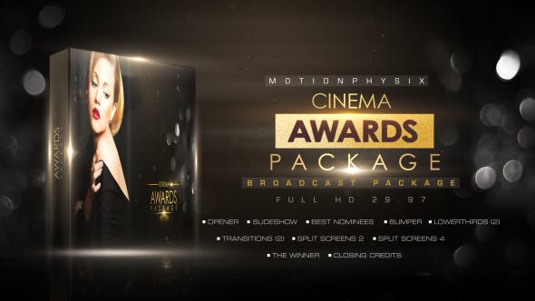 AE模板-大气梦幻粒子奥斯卡奖奖评选活动颁奖典礼晚会包装 Cinema Awards Package