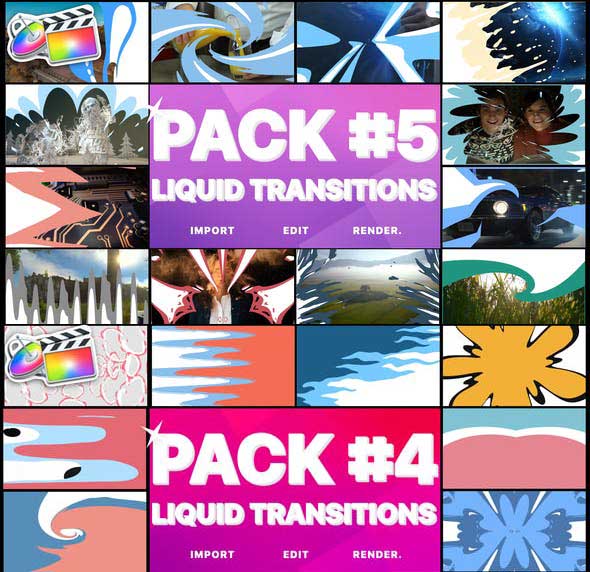 FCPX插件-24组卡通手绘液体流动MG图形转场动画
