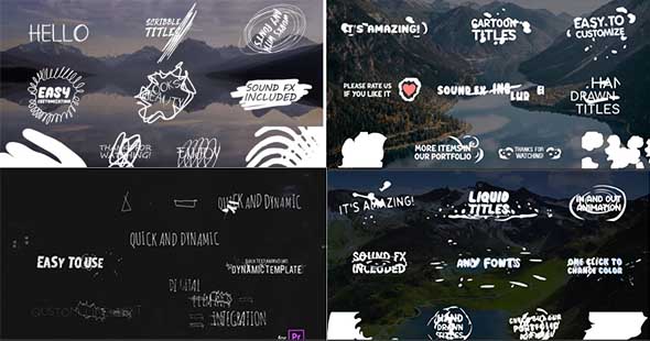 PR预设-4套卡通涂鸦手绘流体动漫风格文字标题转场预设动画