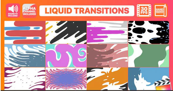FCPX插件-12个手绘液体MG运动图形转场栏目包装预设