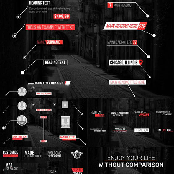 FCPX插件-102组信号损坏呼叫指示线排版文字标题字幕动画预设